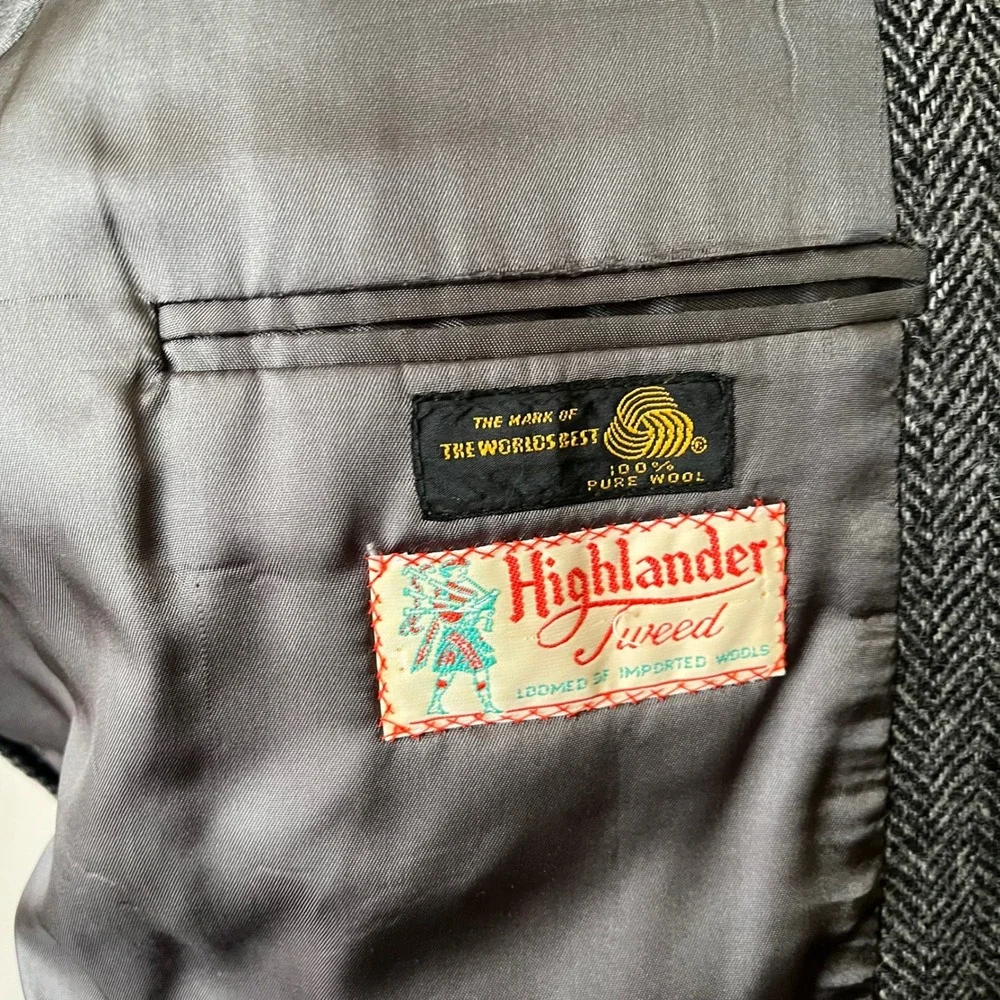 Herringbone Tweed Blazer‎ Mens 38R Gray Wool USA Vintage Sport Coat